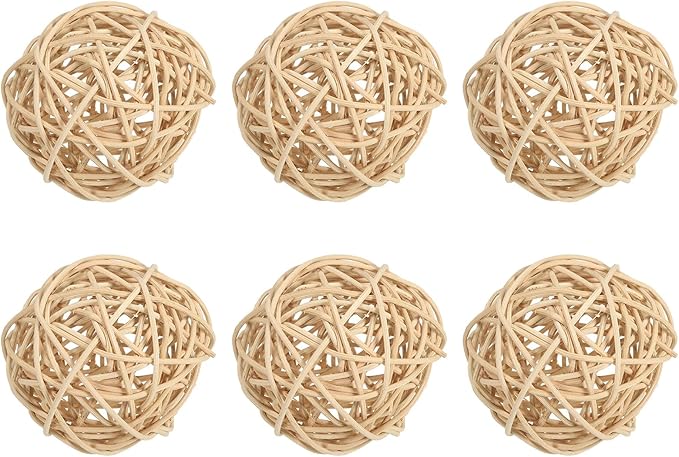 PATIKIL 3 Inch Wicker Rattan Balls, 6 Pcs Decorative Balls for Centerpiece Bowls Wedding Party Home Decor DIY Craft, Natural