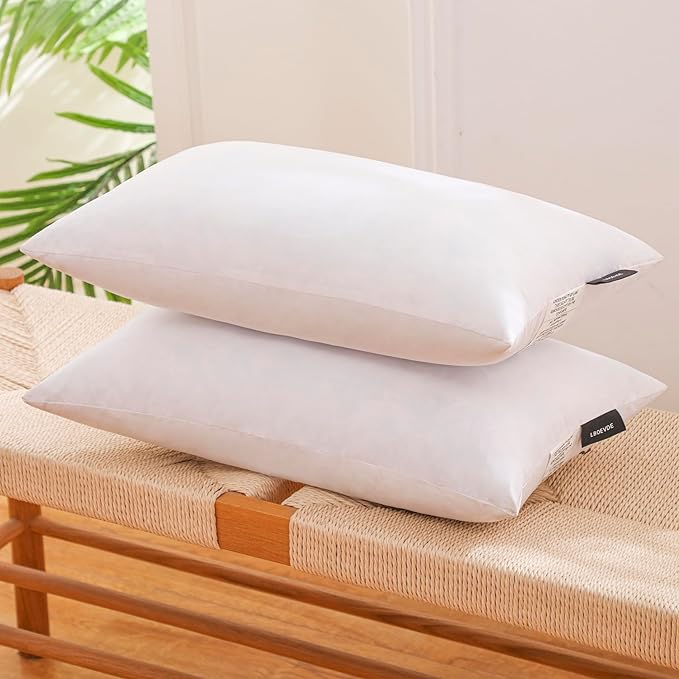 LBOEVDE 12x20 Inch Gold Goose Down and Feather Throw Pillow Inserts-2 Packs,White,Super Soft Cover,Double Layer Dwon Proof Design,High Filling Weight.