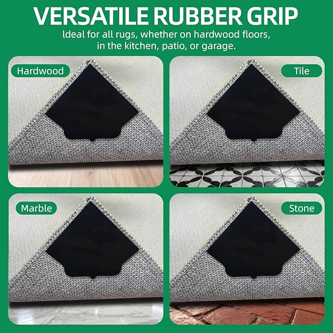 24 PCS Non Slip Rug Pads, Carpet Tape and Rug Tape for Hardwood Floors, Extra Thick and Double Sided Adhesive to Secure Area Rugs on Tile and Laminate, No Residue