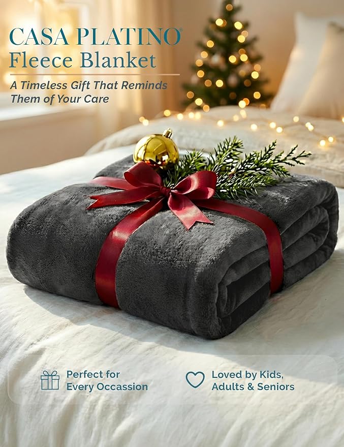 Casa Platino Fleece Throw Blankets – 300 GSM White – Soft Cozy Warm Holiday Throws for Winter, Fuzzy Plush Elegant Gifts for Kids, Men & Women - Ideal for Couch, Sofa, Chair or Bed - 50x60 Inch