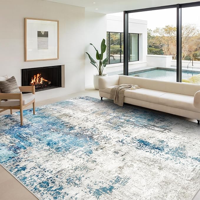 AREAMAY Washable Area Rug for Living Room 6x9 - Neutral Modern Abstract Rugs, Soft Non Slip Thin Carpet with for Bedroom, Under Dining Room Table, Home, Office, Dorm - Blue Gray
