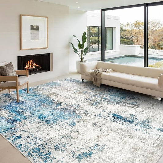 AREAMAY Washable Area Rug for Living Room 6x9 - Neutral Modern Abstract Rugs, Soft Non Slip Thin Carpet with for Bedroom, Under Dining Room Table, Home, Office, Dorm - Blue Gray