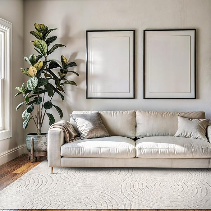 Beverly Rug Micro Loop Area Rug Light Gray 5x7 Geometric Modern Luxury Circular Durable Soft Indoor Rugs for Living Dining Room Office Stain Resistant Non Shedding Casual Indoor Carpet 5 x 7
