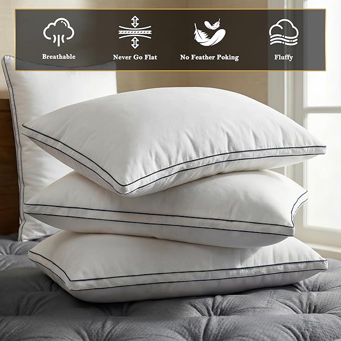Homotive Feather Pillows Standard Size Set of 2 Goose Down Pillows with 100% Breathable Cotton Cover, Hotel Collection Bed Pillows for Sleeping, Soft Support for Back, Stomach and Side Sleepers
