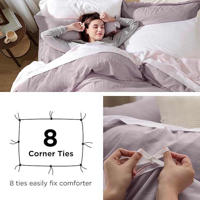 Bedsure Dusty Purple Duvet Cover Full Size - 3 Pieces Prewashed Extra Soft Cotton-Like Bedding Set, Includes 1 Duvet Cover 80x90 Inches with Zipper Closure & 2 Pillow Shams, Comforter Not Included