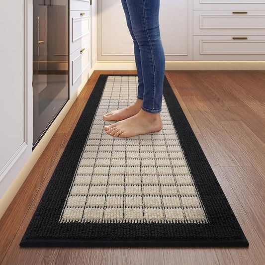 Kitchen Mats for Floor 17"x59", Non-Slip Washable Kitchen Rugs, Absorbent and Stain Resistant Kitchen Rug, Durable Comfortable Rugs for Kitchen, Hallway, Laundry & Sink, Black
