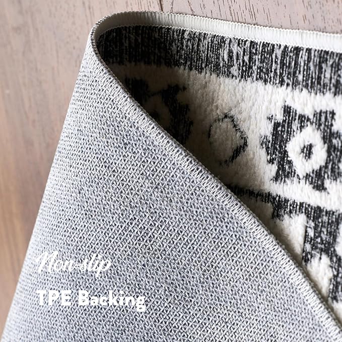 RAMEFILD Moroccan Washable Runner Rug 2x6, Geometric Woven Area Rug, Farmhouse Boho Accent Rug Runner for Hallway, Non-Slip Soft Throw Mat for Bedroom Laundry Entryway, Black and White