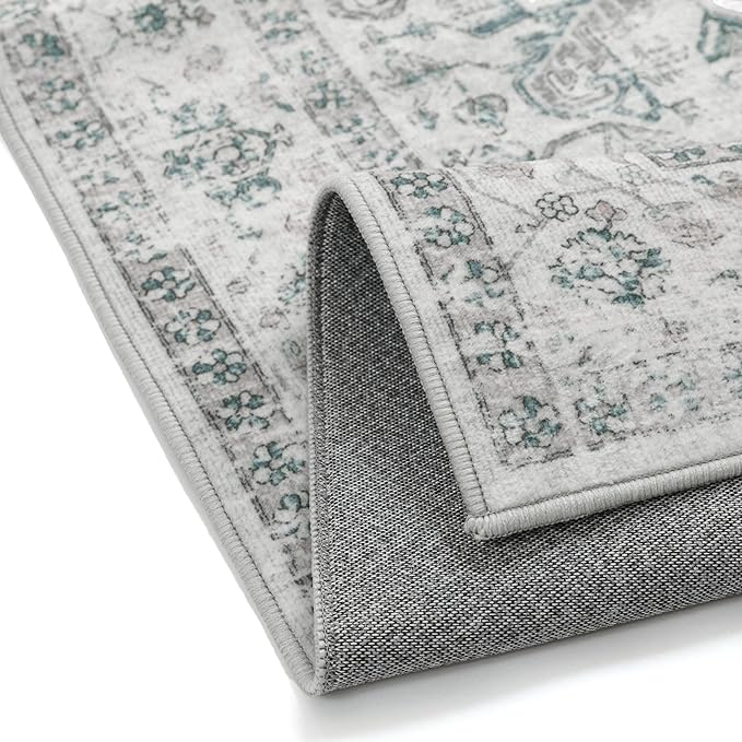 PureCozy Blue 2x3 Entryway Rug Vintage Area Carpet Indoor Kitchen Washable Door Mat Entrance Small Low Pile Traditional Distressed Retro Accent Throw Rug Non Slip Office Bathroom