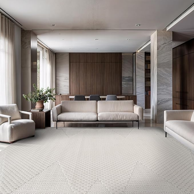 Luul Home Modern Micro Loop Indoor Area Rugs for Living Room Bedroom Kitchen Geometric Triangle White 5x7 Luxury Durable Low and High Pile Non-Shedding Stain Resistant Soft Area Carpet 5 x 7