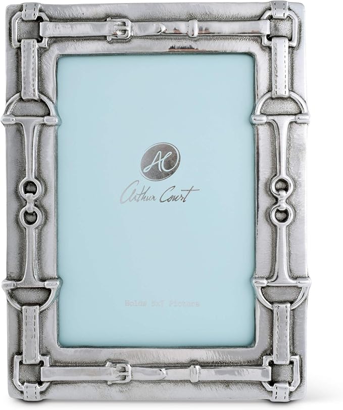 Arthur Court Aluminum Equestrian Bit Pattern Photo Frame, 5x7 inches - Elegant Metal Picture Frame with Western Design, Perfect for Cowgirl, Cowboy, Polo Rider, or Ranch Country Home Decoration
