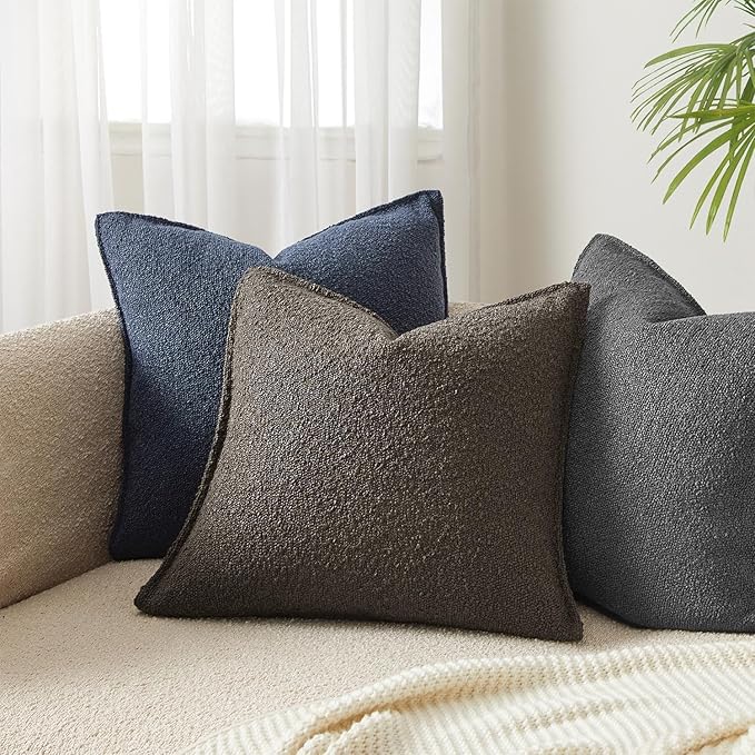 JUSPURBET Pillow Covers 16x16 Set of 2 Decorative Throw Pillow Covers Case for Couch Sofa Bed Soft Boucle Textured Cushion Covers with Hidden Zipper for Home Decor Living Room,Dark Coffee