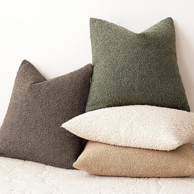 Foindtower Decorative Textured Boucle Throw Pillow Covers Accent Solid Pillow Cases Neutral Long Body Lumbar Couch Cushion Case for Chair Sofa Bedroom Living Room Home Decor 14x36 Inch,1PC,Moss Green