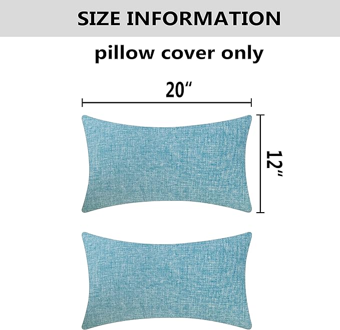 Home Brilliant 12x20 Pillow Covers Rectangular Decorative Lumbar Throw Pillows for Couch, 12 x 20 inch, 30 x 50 cm, Set of 2, Teal
