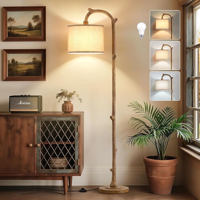 EJIAXIN Floor Lamp for Bedroom - 69" Rustic Farmhouse Tall Lamp with Adjustable Color Temperatures - Country Resin Vintage Reading Light Standing Lamps for Living Room Office Classroom, Bulbs, Brown