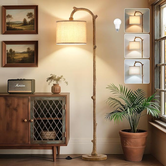 EJIAXIN Floor Lamp for Bedroom - 69" Rustic Farmhouse Tall Lamp with Adjustable Color Temperatures - Country Resin Vintage Reading Light Standing Lamps for Living Room Office Classroom, Bulbs, Brown