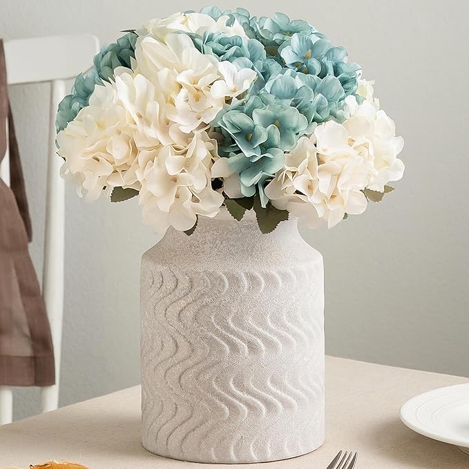 Farmhouse Vases for Decor - Ceramic Kitchen Tools Holder Organizer - 7.8 in Vintage White vase - Rustic Vase - Table Pedestal Cylinder Vases for Centerpieces - Decoration Vase by Lyeec