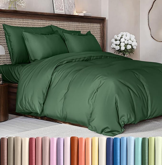 Duvet Cover Full Size Set - Extra Soft Full Size Duvet Cover 80 x 90 with 2 Pillow Shams - Hotel Luxury Easy Care and Fade Free w/Zipper Closures & Ties - Comfy Breathable Bedding Set (Emerald Green)