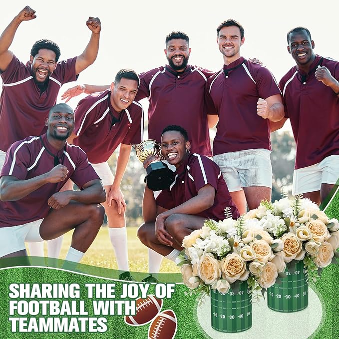 Football Party Table Centerpieces, 6 Set 5 Inch Field Sports Vase Flower Boxes with Removable Foam, Table Utensil Holder Decor for Football Party, Artificial Flowers Home & Kitchen Decor