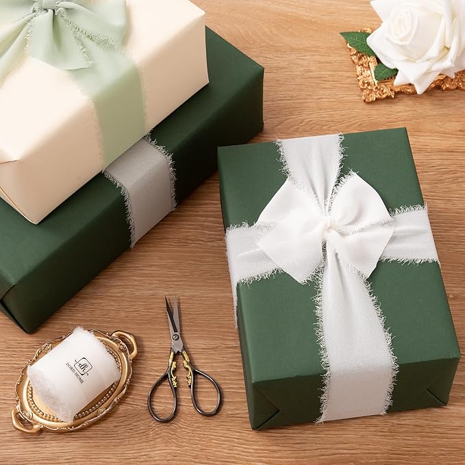 DORIS HOME Ivory White Chiffon Ribbon for Flower Bouquet, 2" x21Yd Fabric Ribbon for Gift Wrapping, Handmade Frayed Ribbon for Wedding/Christmas Decorations