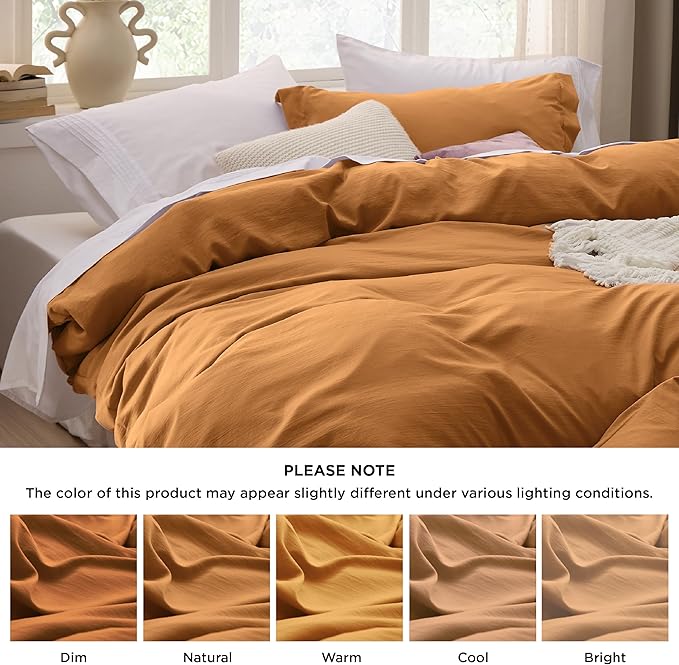 Bedsure Honey Ginger Duvet Cover Twin/Twin XL Size - 2 Pieces Prewashed Cotton-Like Extra Soft Bedding Set, Includes 1 Twin Duvet Cover 68x90 Inches with Zipper Closure & 1 Pillow Sham, No Comforter