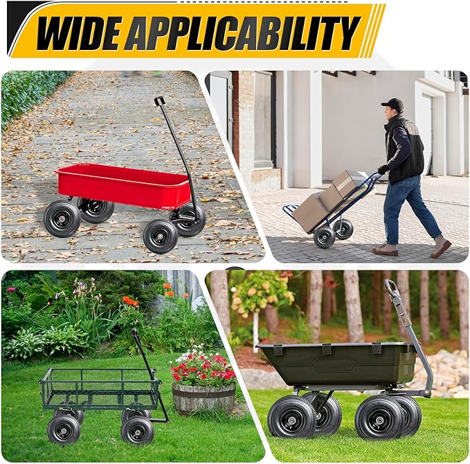 MZREXN 10 Inch Solid Tires 4.10/3.50-4 Flat Free Tire and Wheel Replacement, with 5/8" Axle Bore Hole, 2"-2.2" Offset Hub, for Hand Truck Garden Cart Trolleys Yard Trailers Utility Cart, Black, 2PCS