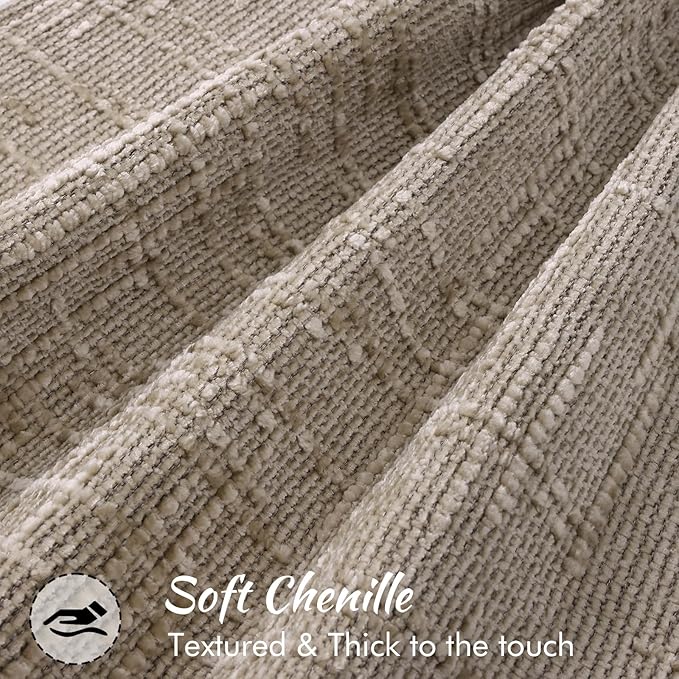 decorUhome Chenille Throw Pillow Covers 16x16 Set of 2, Thick Textured Slubby Neutral Decorative Pillow Covers with Elegant Design for Couch, Sofa, Living Room, Oatmeal