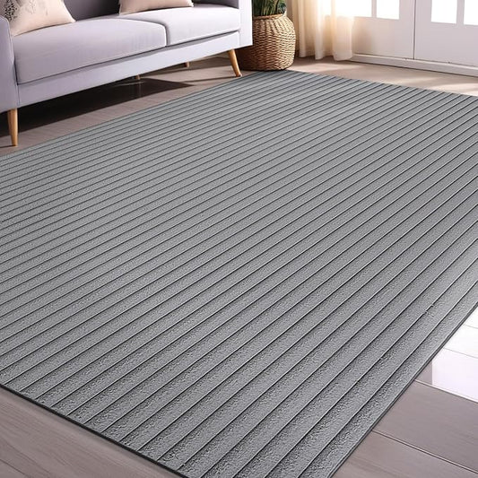 Beverly Rug Non Slip Area Rug 5 x 7 Modern Durable Ultra Soft Ribbed Indoor Rugs for Living Dining Room Office Stain Resistant Non Shedding Casual Easy Shag Indoor Carpet Gray 5x7
