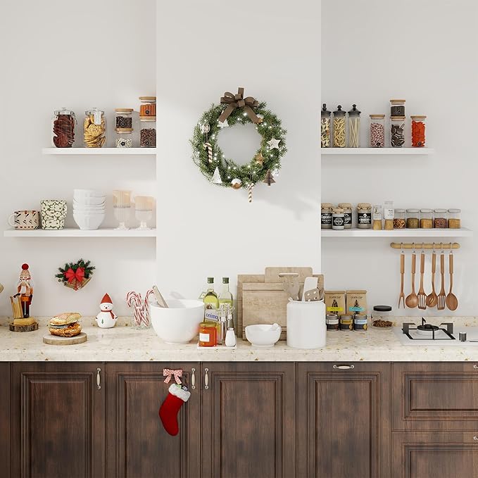 Fun Memories Floating Shelves for Wall, 22.5" Rustic Wood Deep Wall Mounted Shelves with Invisible Brackets for Decor & Storage, Floating Shelf for Living Room, Bathroom (White, Set of 2)