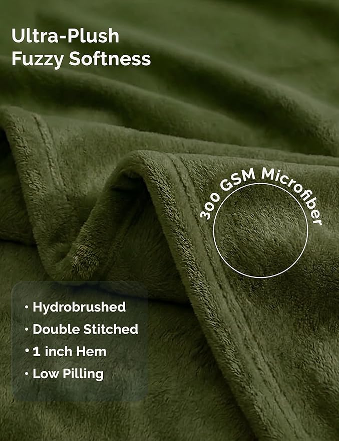 Casa Platino Fleece Blanket Twin Size – 300 GSM Olive Green Fleece Throw for Bed or Couch – Soft Cozy Warm Winter Blanket for Bed, Fuzzy Plush Elegant for Kids, Men & Women - 68x90 Inch