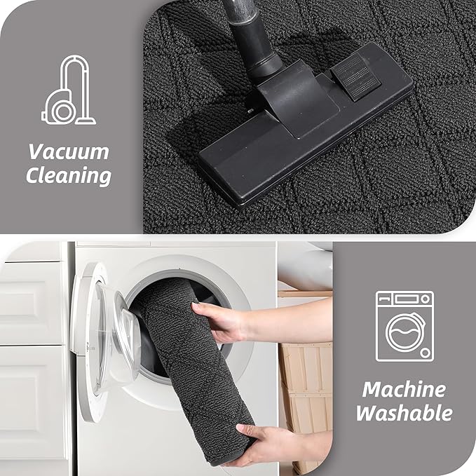 BEQHAUSE Dirt Trapper Door Mat 24" x 36", Non-Slip Washable Doormats Welcome Mat, Dirt Resistant and Absorbent Entrance Mat, Low Profile Floor Mats for Front Back Door, Entryway, Dark Grey