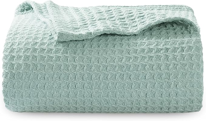 Bedsure Gentlesoft 100% Cotton Blanket Twin XL Size for College Dorm - Breathable and Soft for Spring Summer, Waffle Weave Twin Blanket for Bed, Dorm Room Essentials, Mint, 66x90 inches