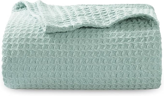 Bedsure Gentlesoft 100% Cotton Blanket Twin XL Size for College Dorm - Breathable and Soft for Spring Summer, Waffle Weave Twin Blanket for Bed, Dorm Room Essentials, Mint, 66x90 inches