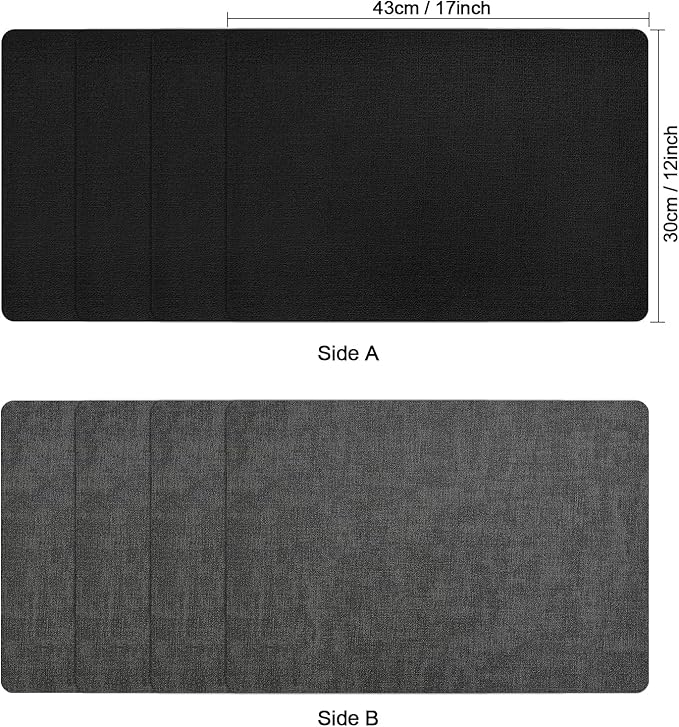 Myir JUN Placemats Set of 8, Dual Sided Faux Leather Placemats Place Mats Set of 8 Indoor for Dining Table Non-Slip Washable Heat Resistant Outdoor Table Mats (Set of 8, Black Gray)