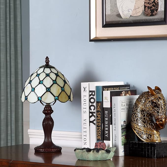 Tiffany Table Lamp for Bedroom Bedside Nightstand Living Room Table Lamps,3-Way Color Temperatures LED Stained Glass Side Small Table Lamps,8X8X14.5 Home Office Reading Desk Lights