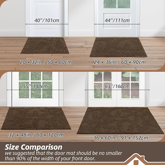 BEQHAUSE Dirt Trapper Door Mats 24”x36”, Non-Slip TPR Backing Dog Doormat, Super Absorbent Welcome Mat for Front Door, Muddy Shoes & Paws, Washable Entry Rugs, Brown