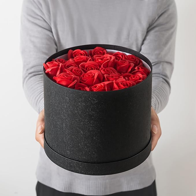 Soul & Lane Gift Boxes with Lids – Set of 3 Circular Boxes for Flowers, Bouquets & Arrangements, Black Cardboard Cylinder Gift Box Set for Roses, Décor and Special Presentations, Paper Mache Design