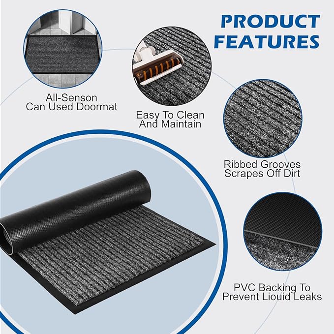 48" x 36" (4' x 3') Front Door Mat | Heavy Duty Indoor Outdoor Doormat | Non-Slip Rubber Backing | Low Profile Welcome Mat for Entryway for Home, Office & High Traffic Areas, Dark Gray