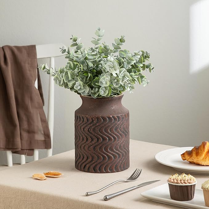 Farmhouse Vase, Vintage Decorative vase for Home Decor, 7.8in Ceramic Flower Vases for Centerpieces, Vase for Dining Table Decor - Decoration Vases Lyeec