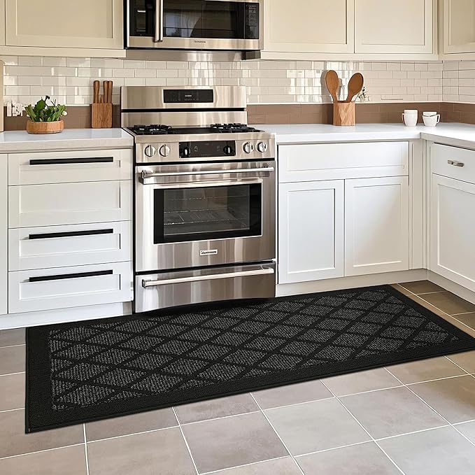COSY HOMEER Kitchen Rug Non Slip Washable, 24"x60" Absorbent Kitchen Mats for Floor, Runner Rugs for Kitchen Floor, 100% Polypropylene Kitchen Sink Rug (Black)