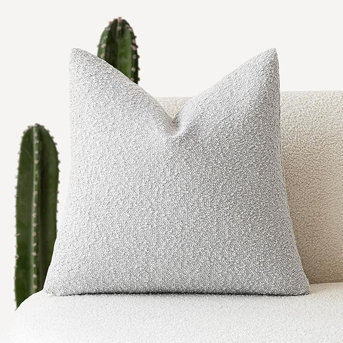 Foindtower Decorative Boucle Throw Pillow Covers Accent Solid Pillow Cases Cozy Soft Textured Couch Cushion Case for Chair Sofa Bedroom Living Room Home Decor 22 x 22 Inch,Light Grey