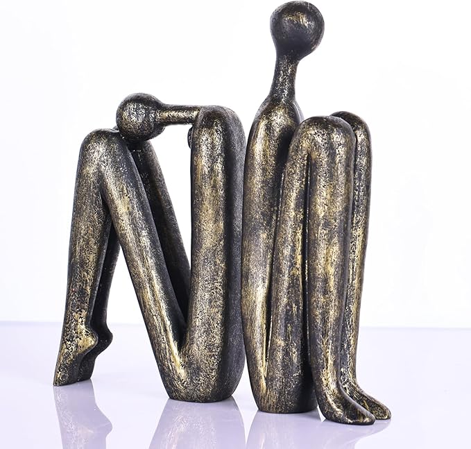 orenm Modern Decorative Bookends for Heavy Books, Thinker Statue Book Holders for Shelves & Office Desk, Abstract Aesthetic Book Ends Stoppers, Bookshelf Decoration (Bronze)