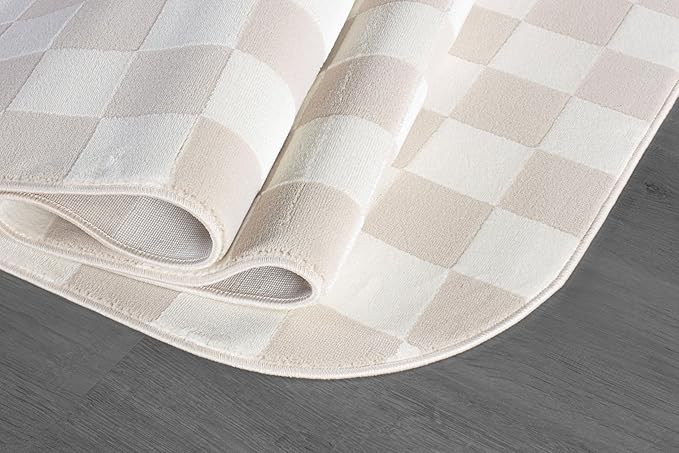 Beverly Rug Modern Geometric Area Rug 5x7 Low-High Pile Durable Soft Abstract Checkered Indoor Rugs for Living Dining Room Office Stain Resistant Non Shedding Casual Indoor Carpet Beige White 5 x 7
