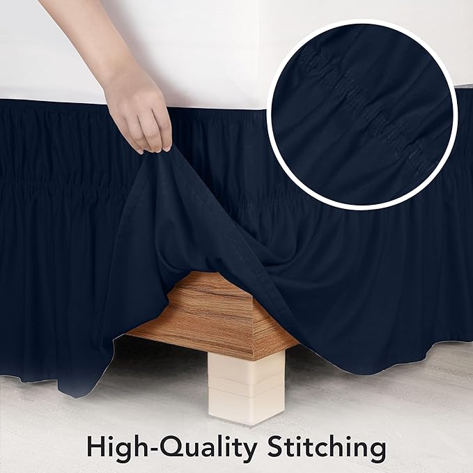Utopia Bedding King Elastic Bed Ruffle - Easy Wrap Around Ruffle - Microfiber Bed Skirt with Adjustable Elastic Belt 16 Inch Tailored Drop - Hotel Quality Bedskirt, Fade Resistant (King, Navy)