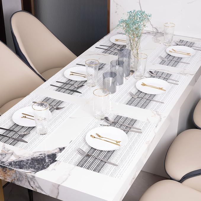 Winknowl Placemats Set of 8, Washable Vinyl Woven Placemats, Heat Resistant & Wipeable Table Mats for Kitchen Dining Table (White)