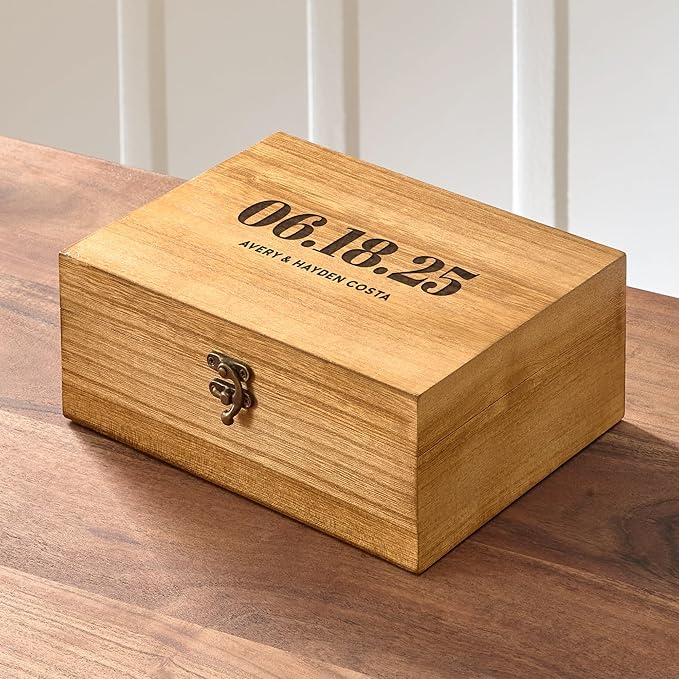 Let's Make Memories Personalized Wooden Keepsake Box With Hinged Lid - Wood Memento Box - Decorative Storage - Home Decor - For Couples, Wedding, Newlyweds - Laser Engraved - Story of Us