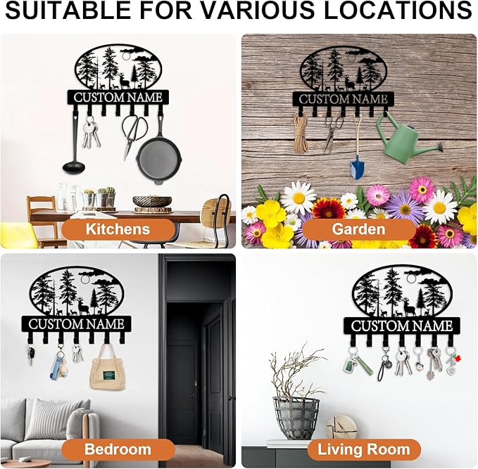 Custom Key Holder for Wall Personalized Metal Key Hook Key Organizer Rack Key Hanger Home Decor for Entryway, Garden, Bathroom, Kitchen, Garage (Deer)
