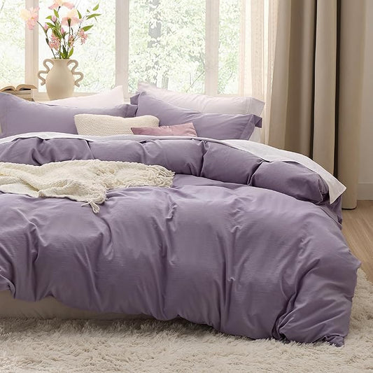 Bedsure Grayish Purple Duvet Cover King Size - 3 Pieces Prewashed Cotton-Like Extra Soft Bedding Set, Includes 1 Duvet Cover 104x90 Inches with Zipper Closure & 2 Pillow Shams, Comforter Not Included