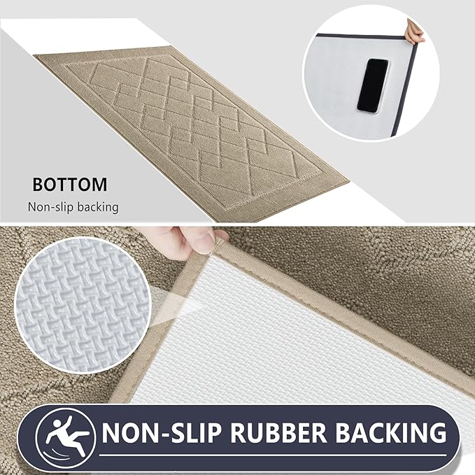 REFETONE Dirt Trapper Door Mat 32" x 40", Washable Indoor Doormat Rubber Backing Non Slip, Resist Dirt and Absorbent Entrance Mat, Low Profile Inside Floor Mats for Front Back Door and Entryway, Beige