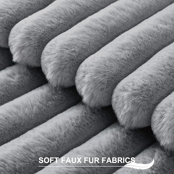 Pallene Faux Fur Plush Throw Pillow Covers 18x18 Set of 2, Luxury Soft Fluffy Striped Decorative Pillow Covers for Sofa, Couch, Living Room, Grey