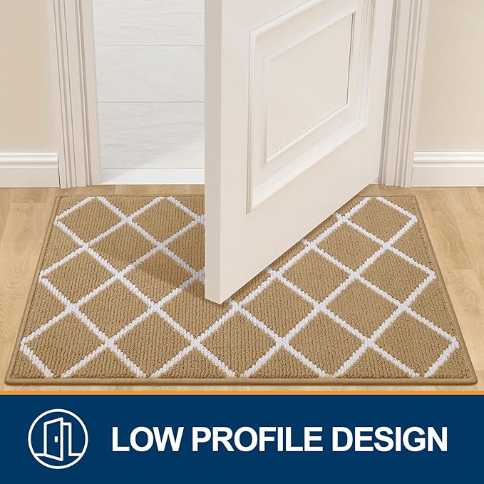 Finchitty Indoor Door Mat, Dirt Resistant and Absorbent, Low-Profile, Non-Slip, Washable Inside Floor Mats for Front Door, Back, and Entrance, 48" x 32", Beige